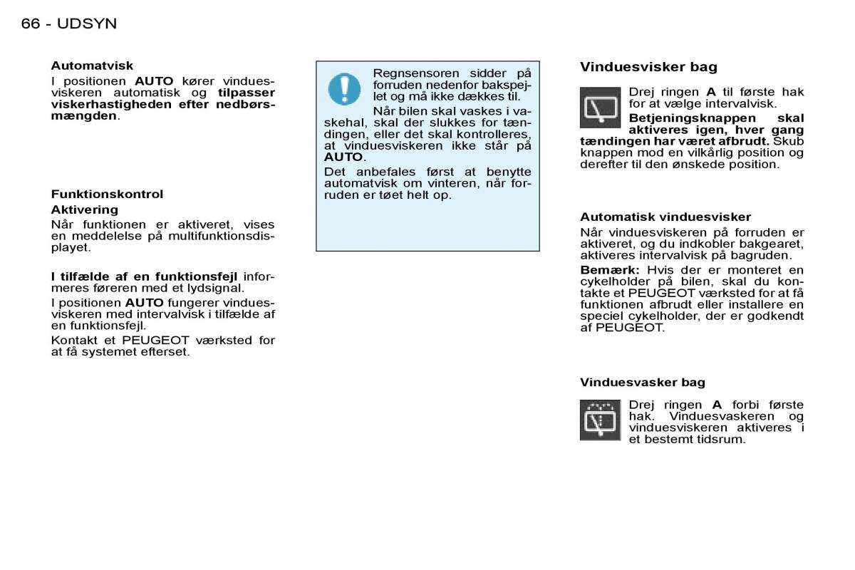 Peugeot 206 Bilens instruktionsbog / page 70