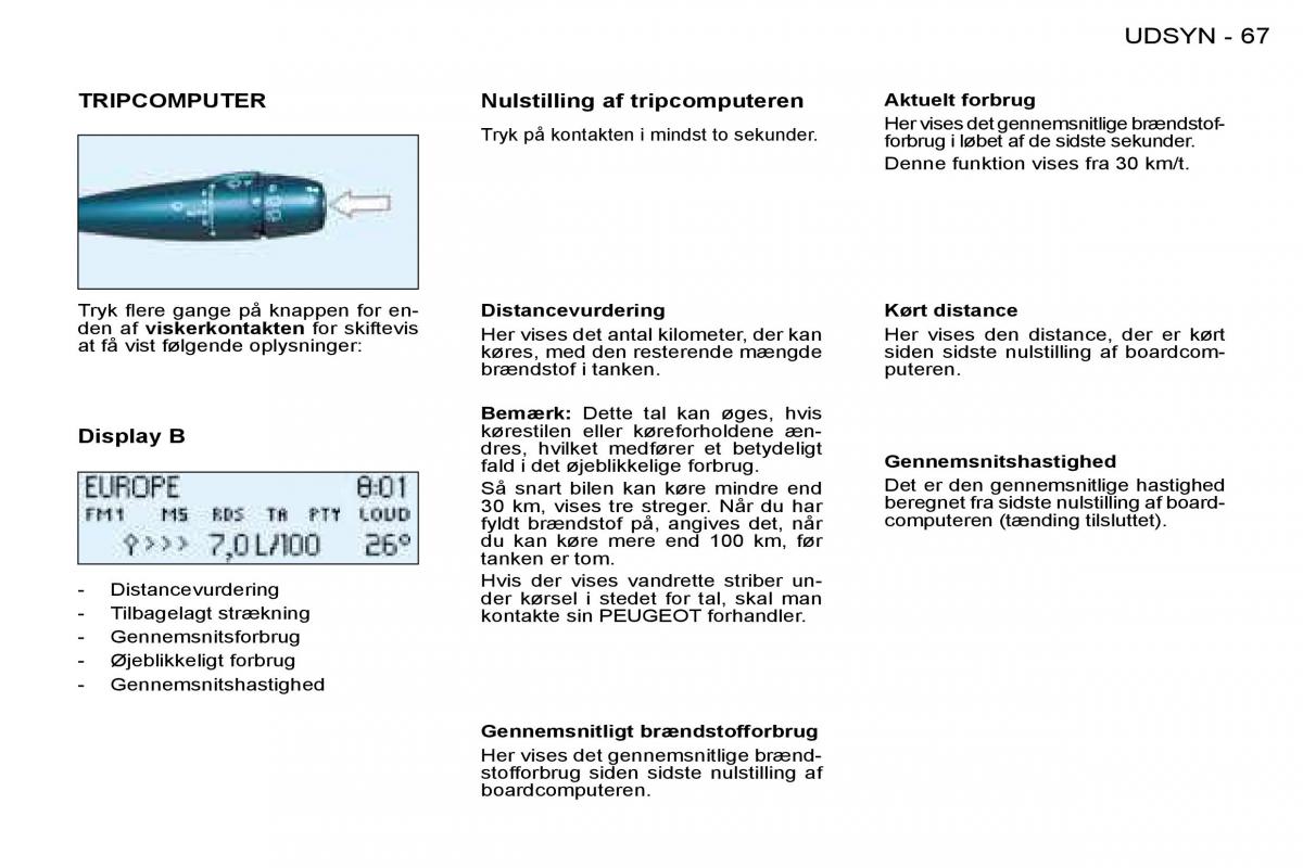 Peugeot 206 Bilens instruktionsbog / page 71