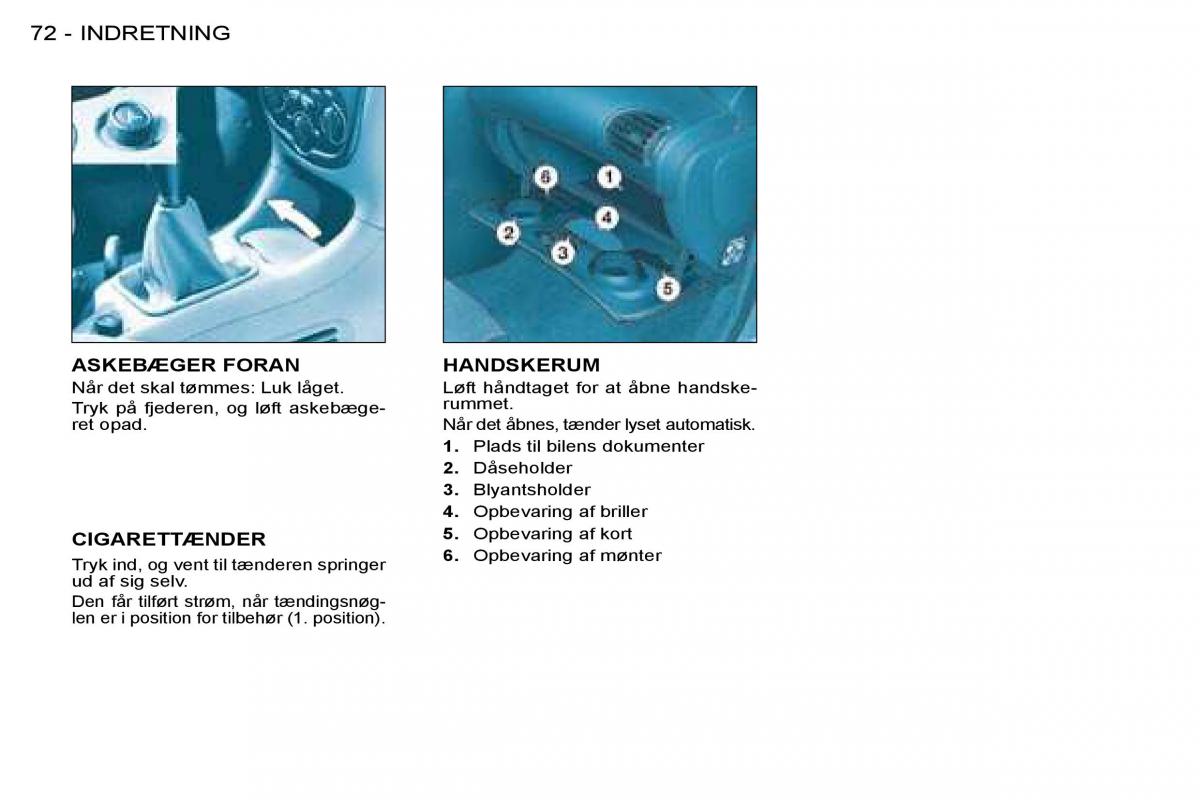 Peugeot 206 Bilens instruktionsbog / page 76