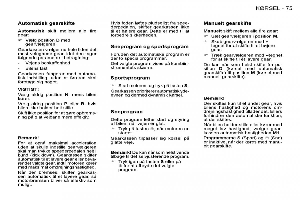 Peugeot 206 Bilens instruktionsbog / page 79