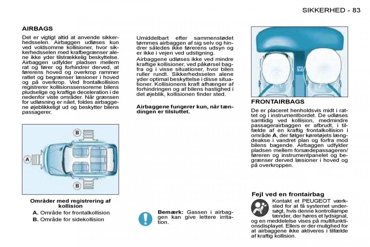 Peugeot 206 Bilens instruktionsbog / page 88