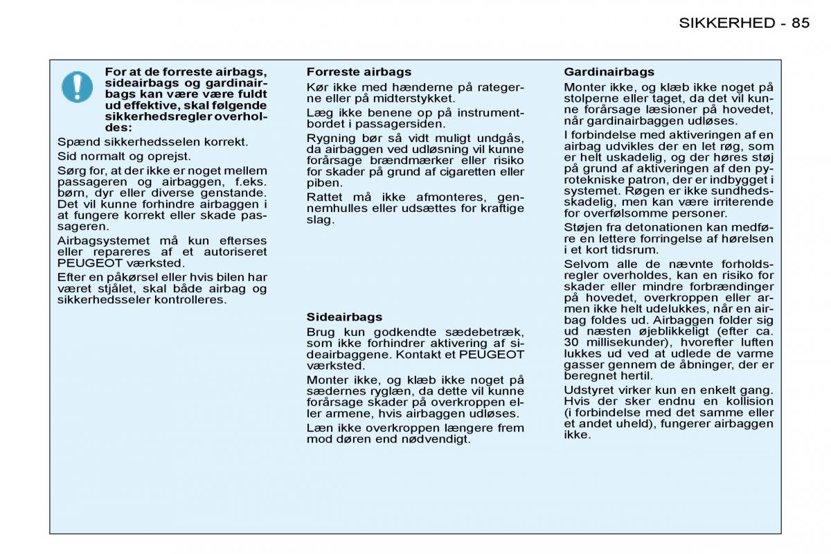 Peugeot 206 Bilens instruktionsbog / page 90