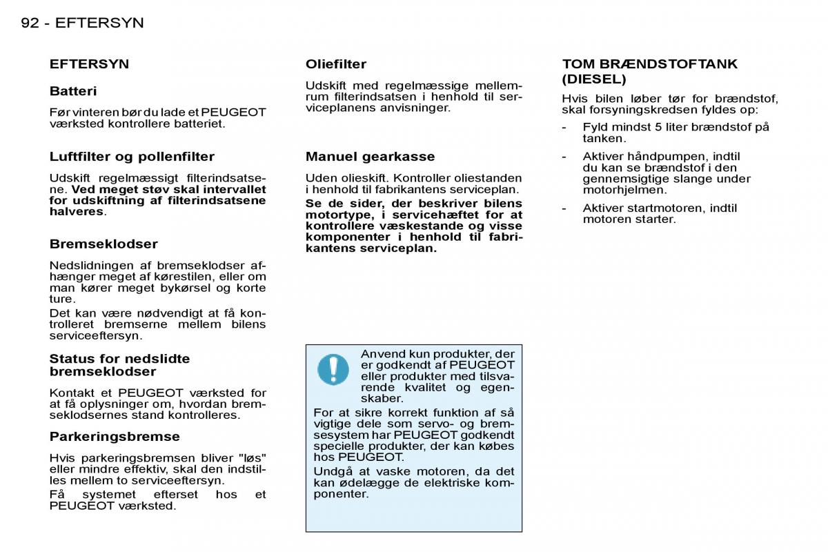 Peugeot 206 Bilens instruktionsbog / page 98