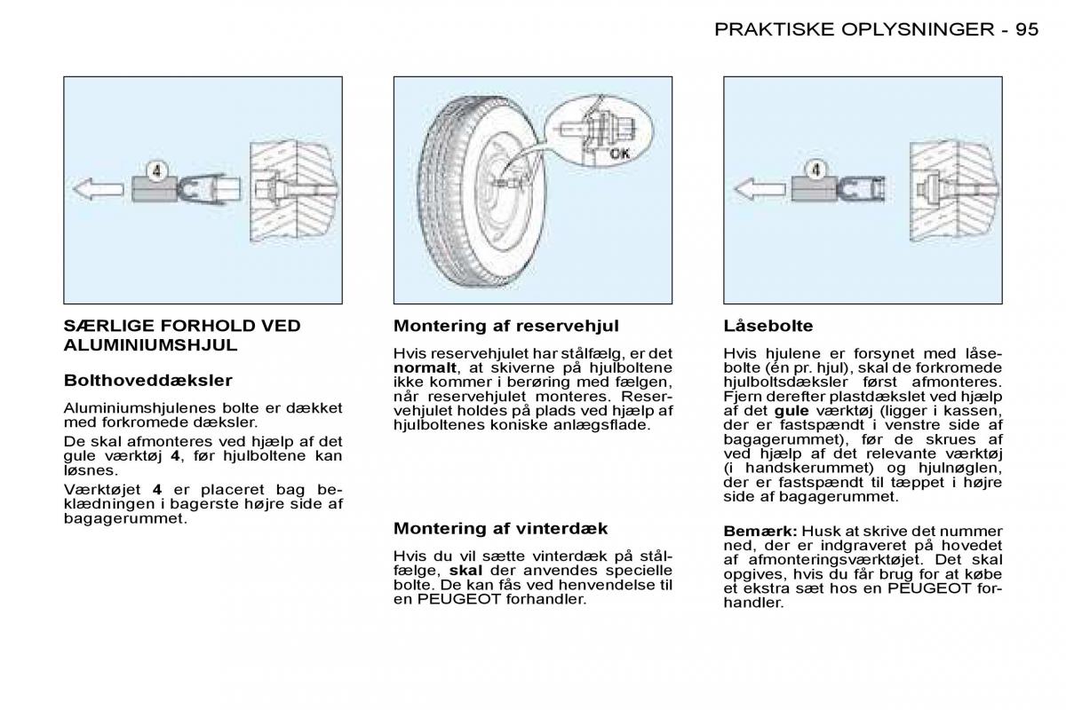 Peugeot 206 Bilens instruktionsbog / page 101