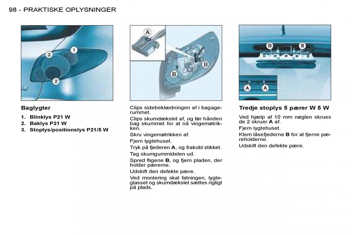 Peugeot 206 Bilens instruktionsbog / page 104