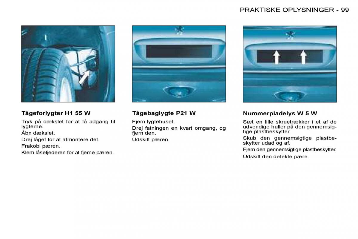 Peugeot 206 Bilens instruktionsbog / page 105