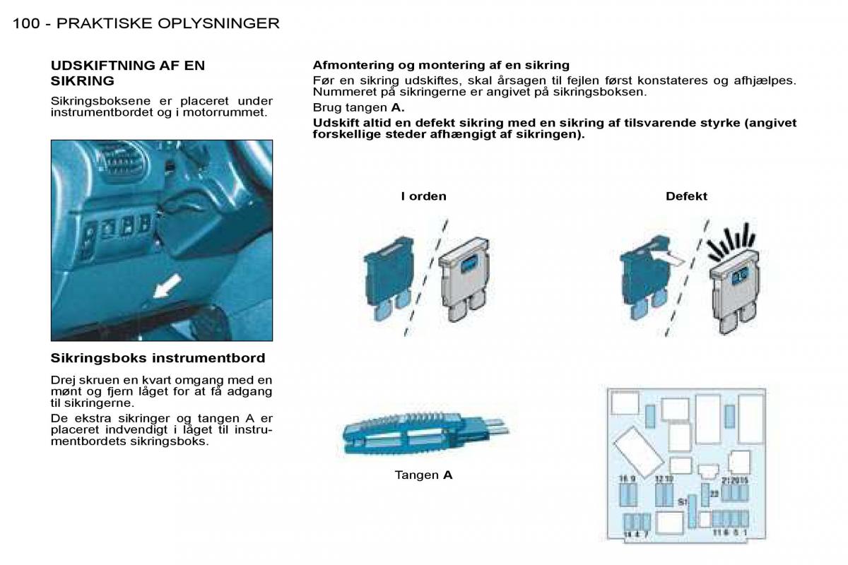 Peugeot 206 Bilens instruktionsbog / page 106