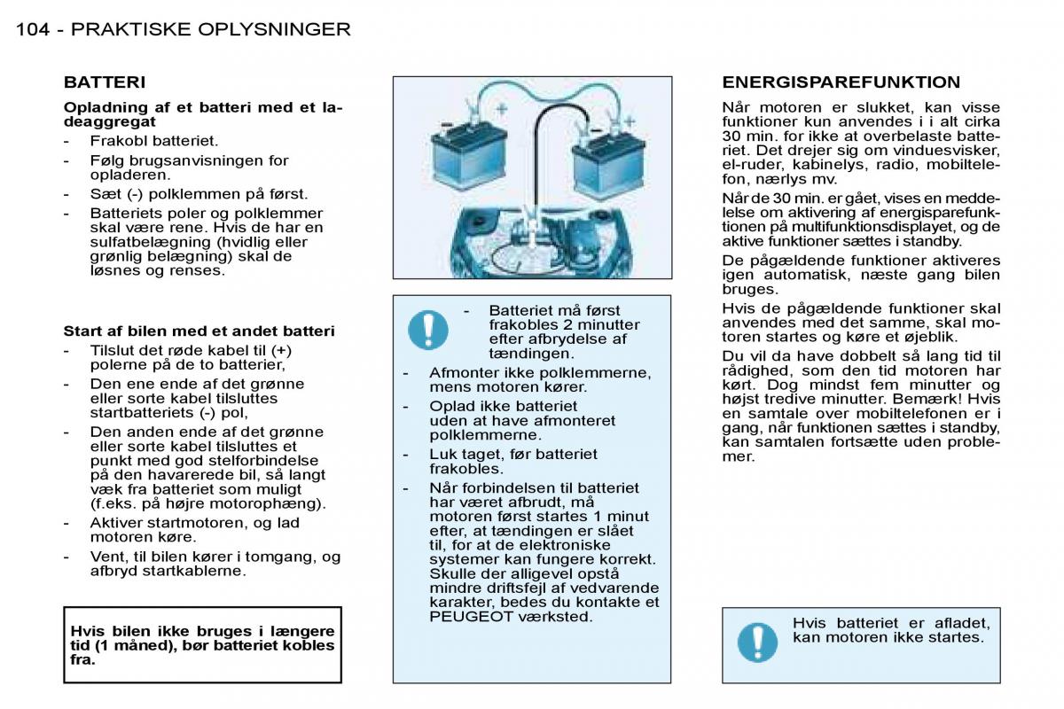 Peugeot 206 Bilens instruktionsbog / page 111