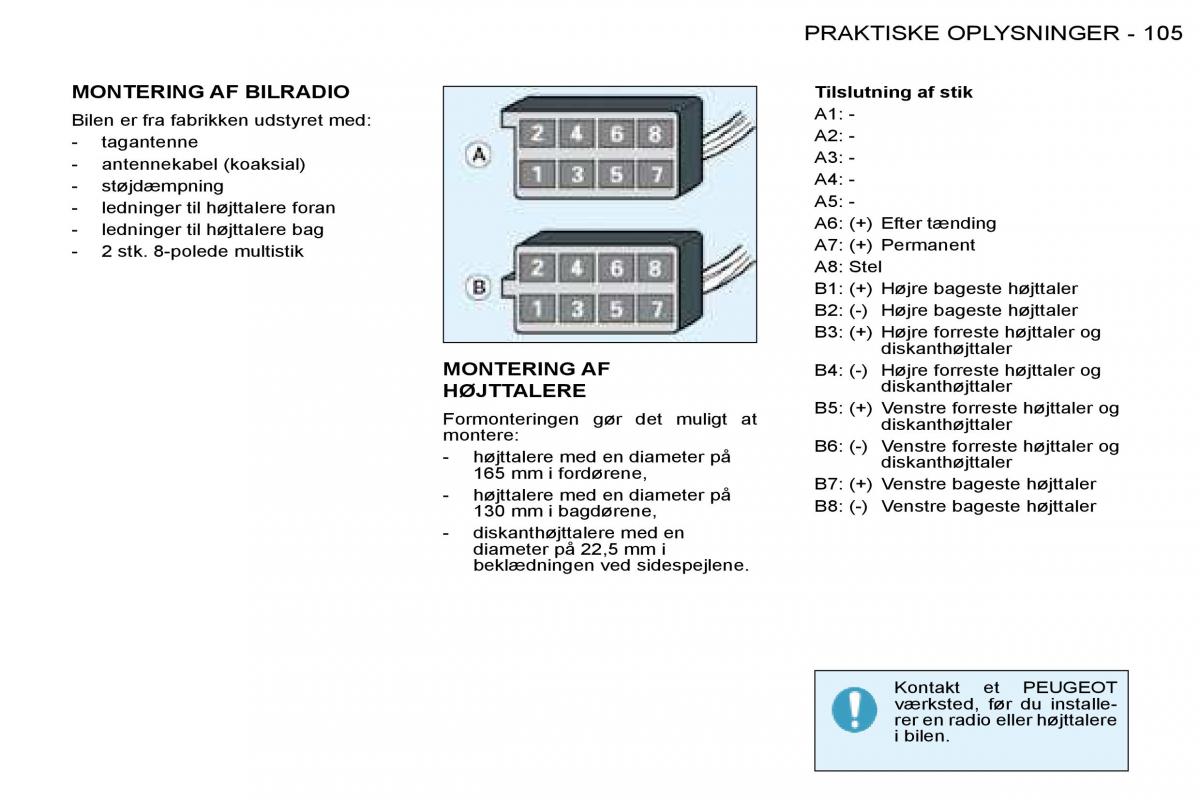 Peugeot 206 Bilens instruktionsbog / page 112