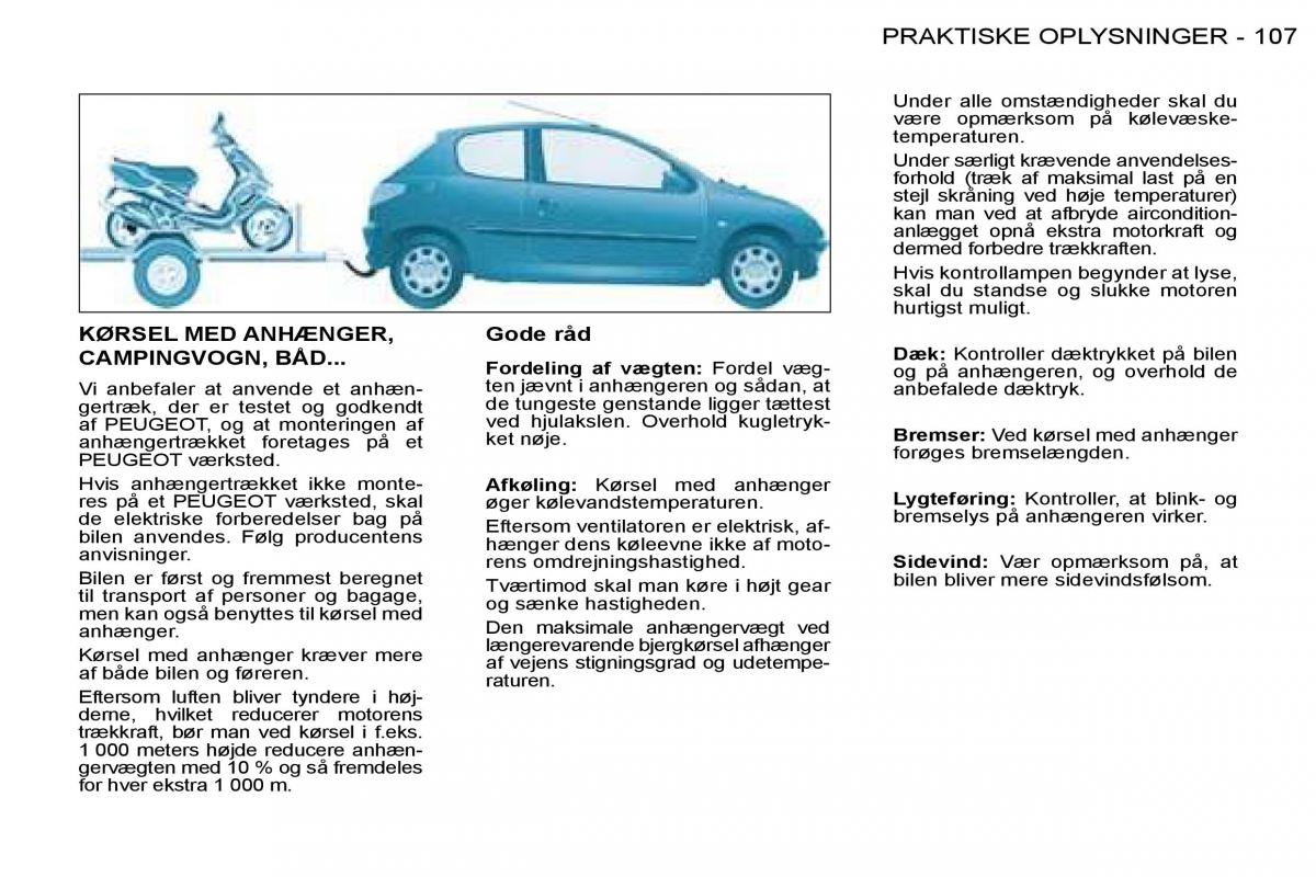 Peugeot 206 Bilens instruktionsbog / page 114