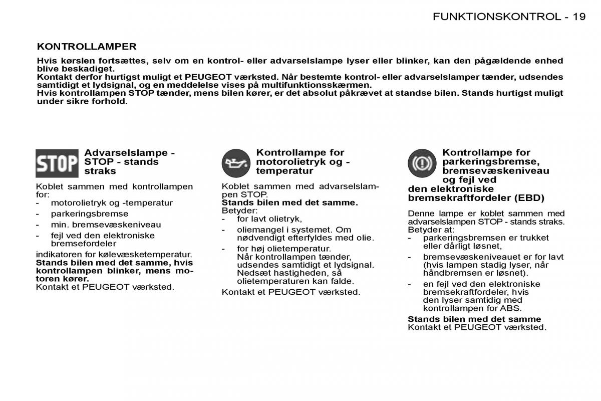 Peugeot 206 Bilens instruktionsbog / page 16