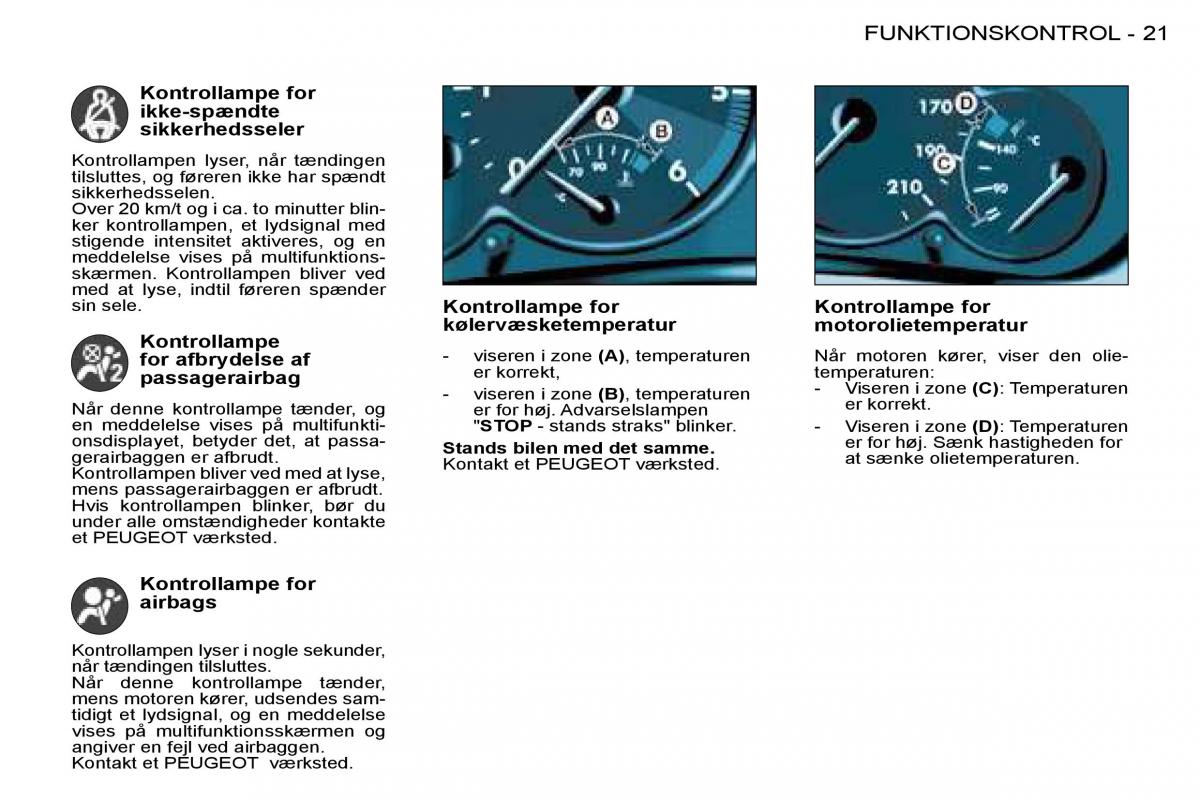 Peugeot 206 Bilens instruktionsbog / page 18