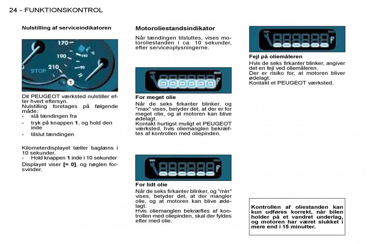 Peugeot 206 Bilens instruktionsbog / page 22