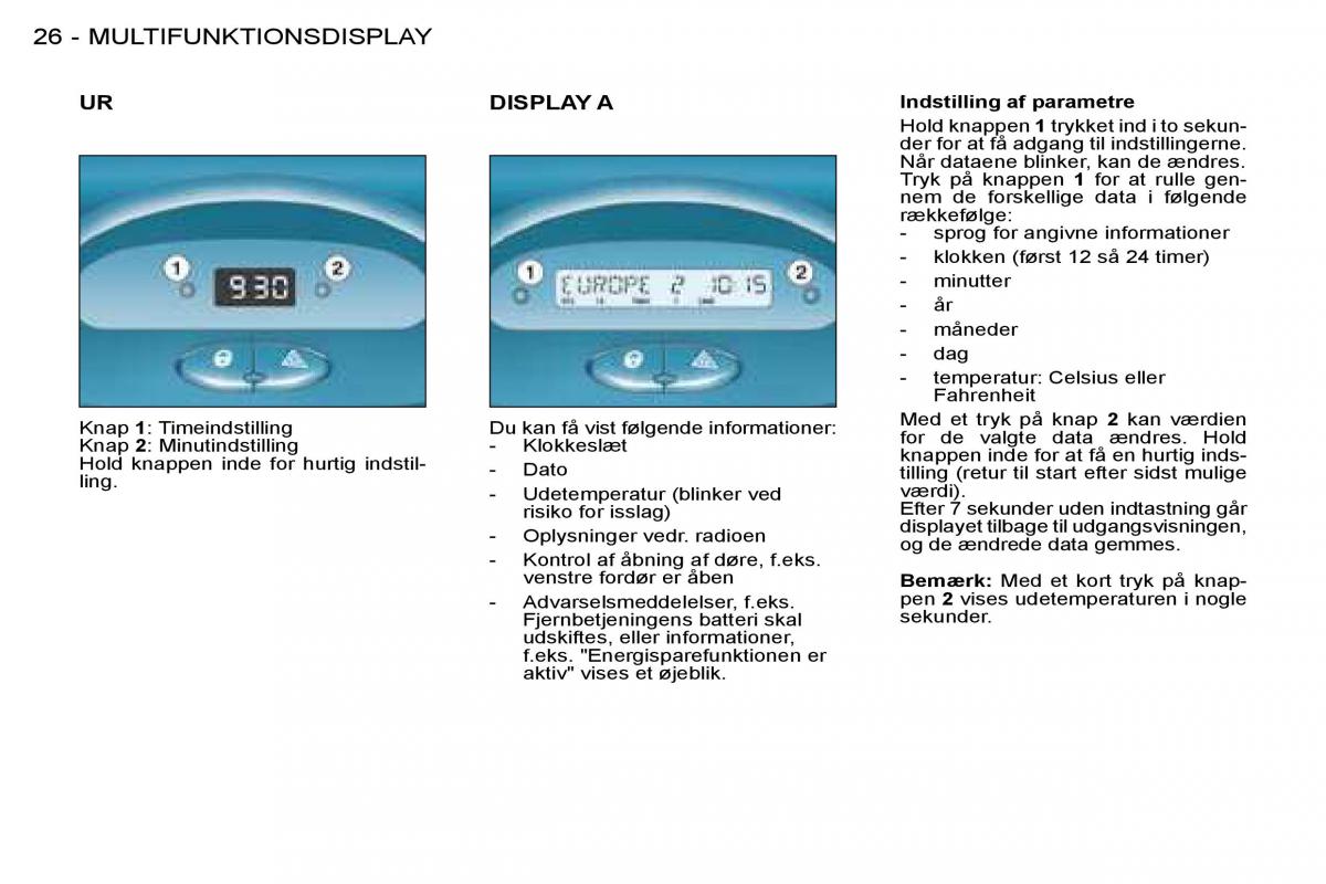 Peugeot 206 Bilens instruktionsbog / page 24