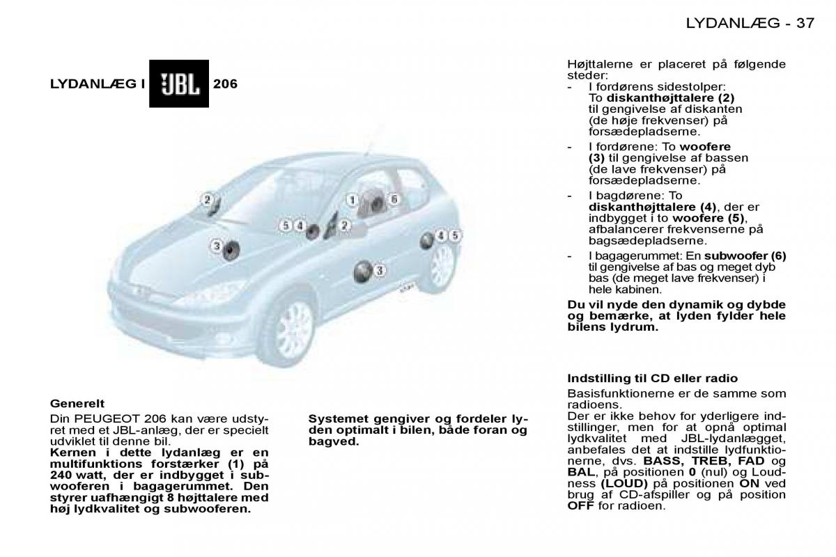 Peugeot 206 Bilens instruktionsbog / page 36