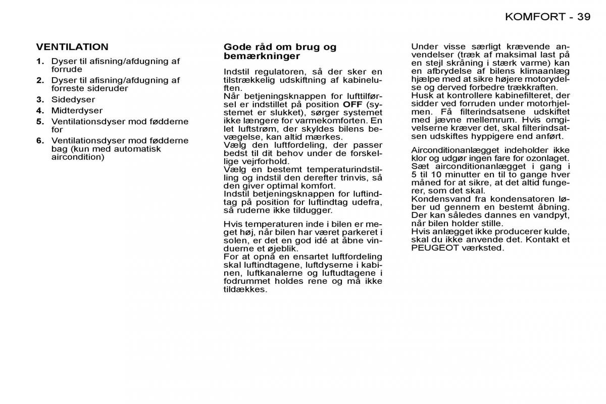 Peugeot 206 Bilens instruktionsbog / page 38