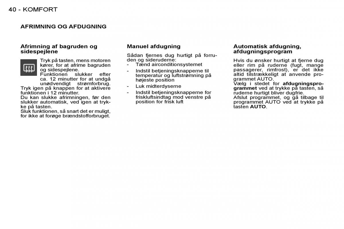 Peugeot 206 Bilens instruktionsbog / page 39