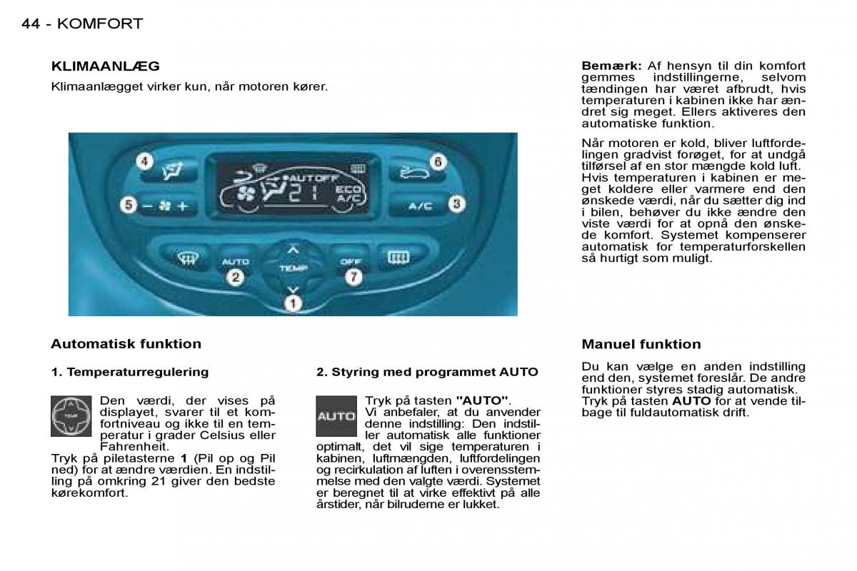 Peugeot 206 Bilens instruktionsbog / page 43