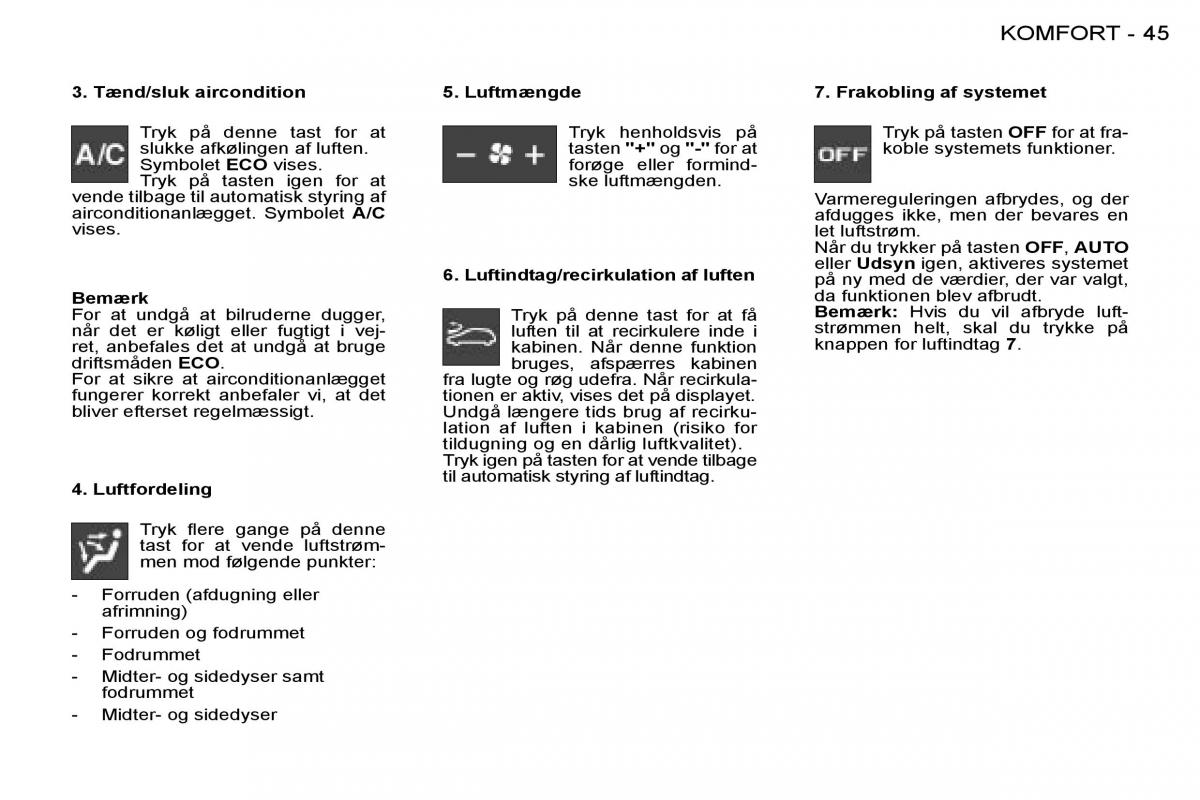 Peugeot 206 Bilens instruktionsbog / page 44