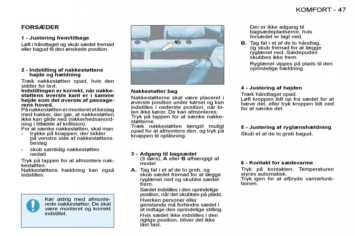 Peugeot 206 Bilens instruktionsbog / page 46