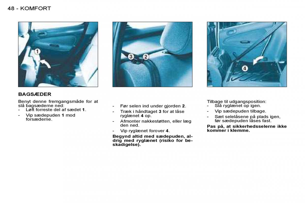 Peugeot 206 Bilens instruktionsbog / page 48