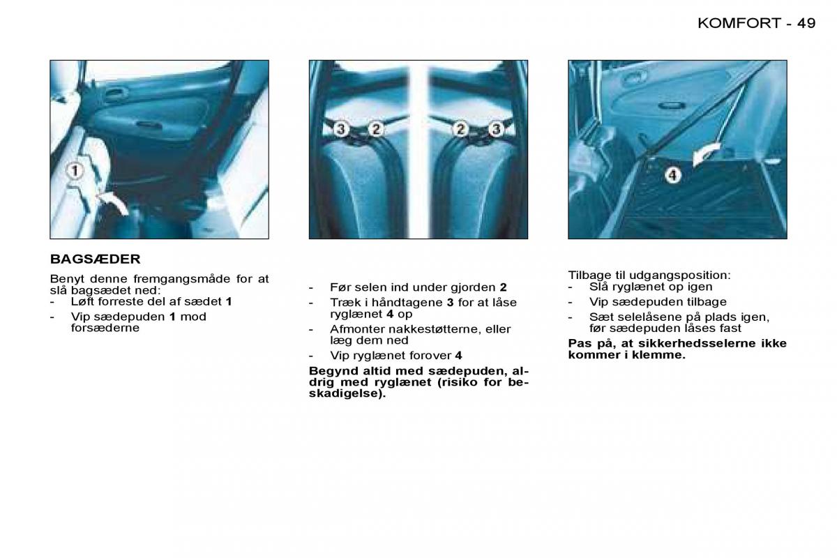 Peugeot 206 Bilens instruktionsbog / page 49