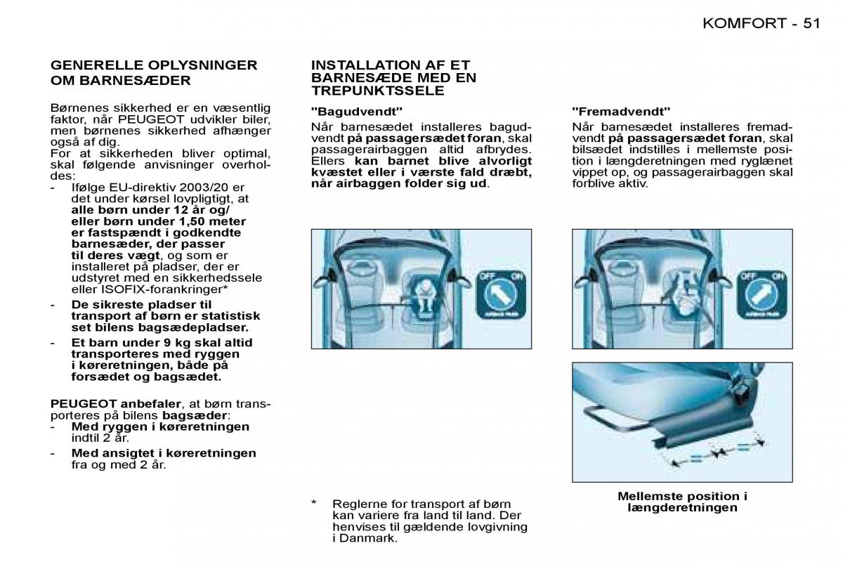 Peugeot 206 Bilens instruktionsbog / page 52