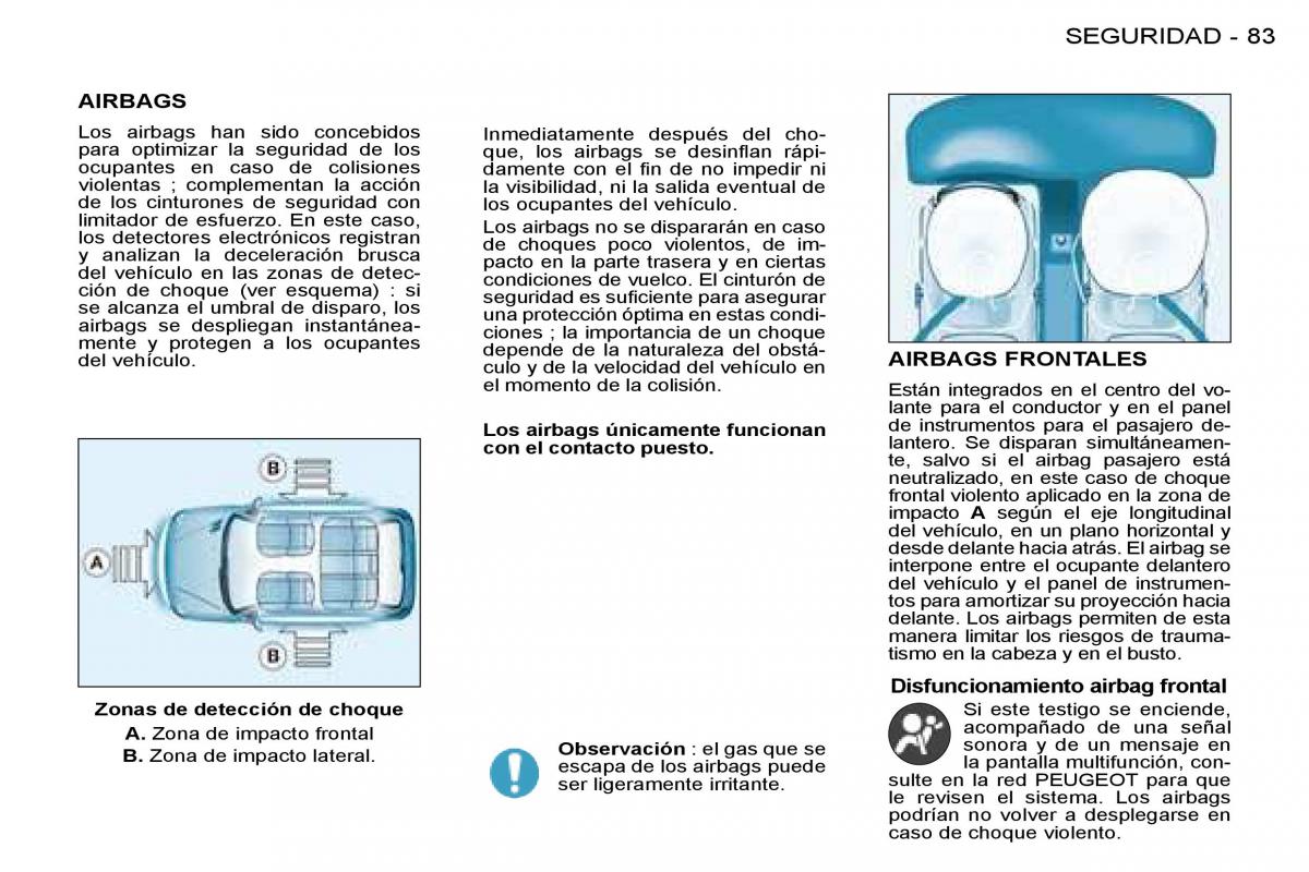 Peugeot 206 manual del propietario / page 88