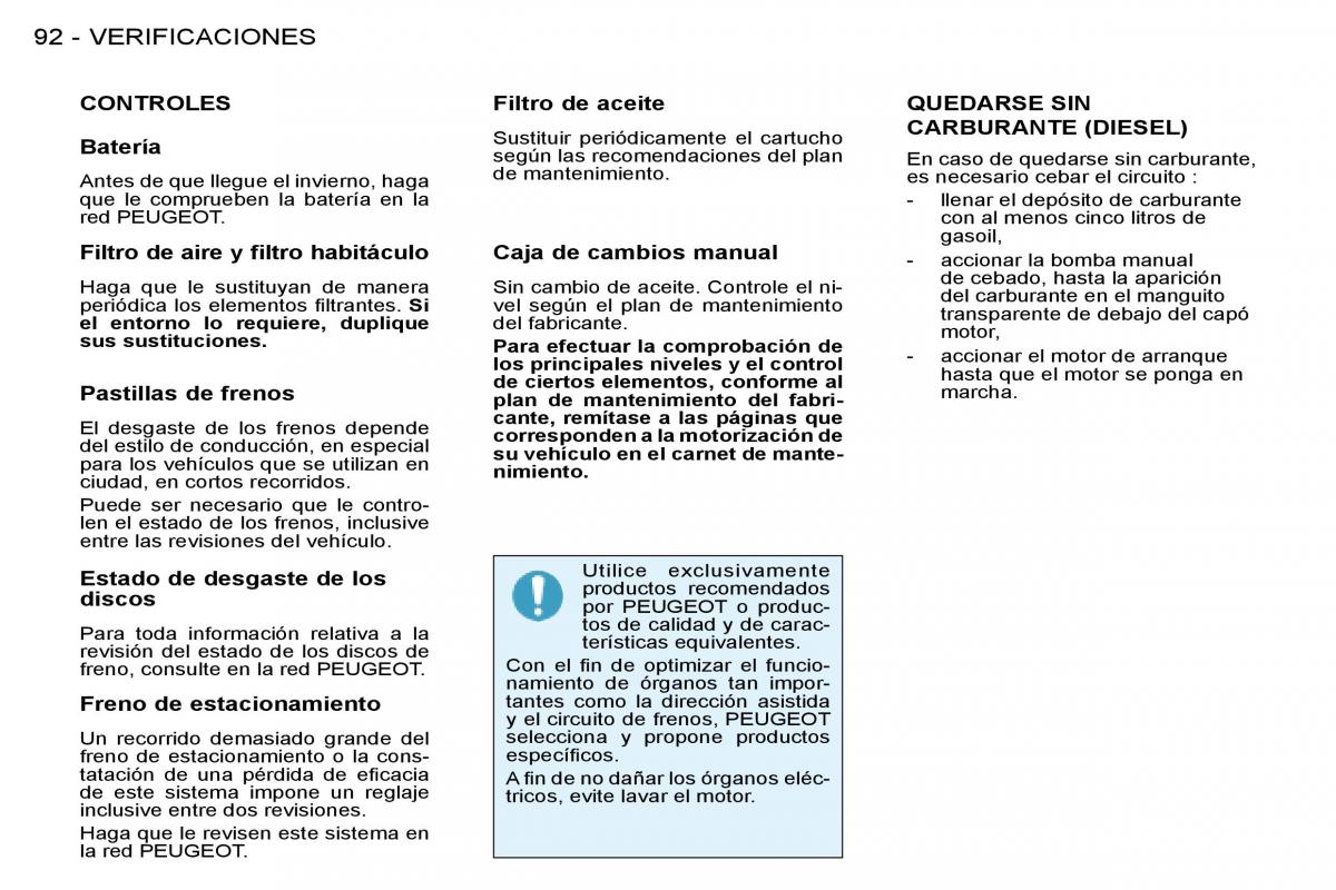 Peugeot 206 manual del propietario / page 98