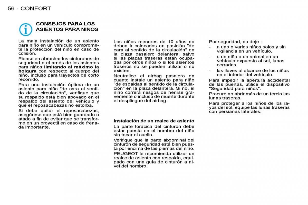 Peugeot 206 manual del propietario / page 54