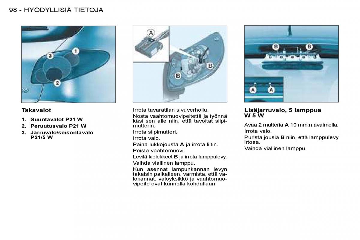 Peugeot 206 omistajan kasikirja / page 104