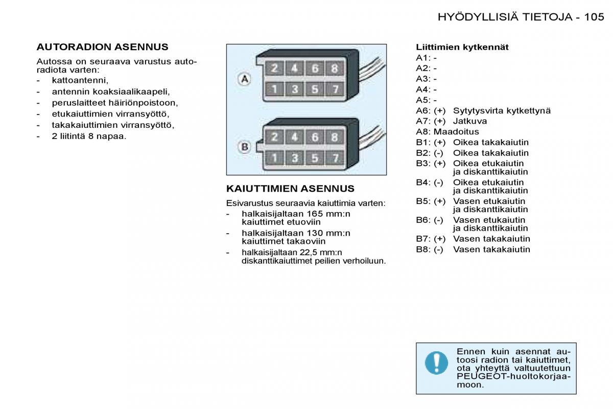 Peugeot 206 omistajan kasikirja / page 112