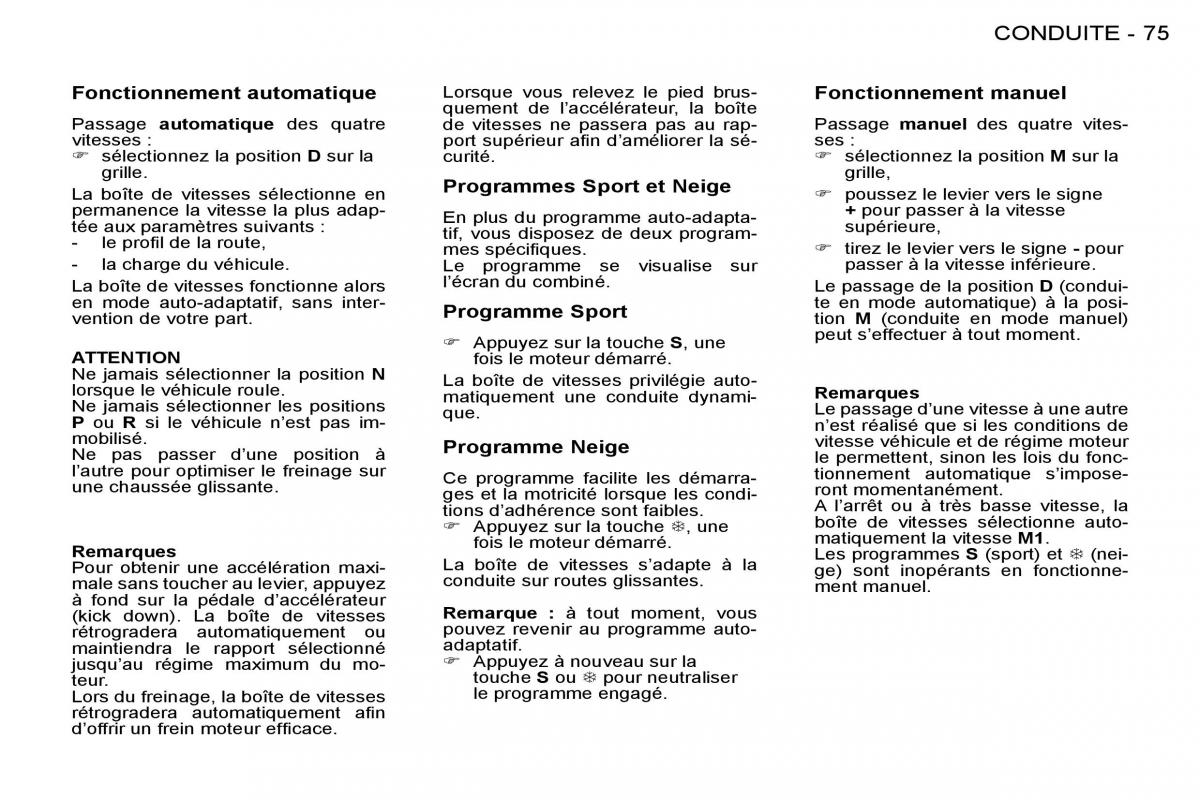 Peugeot 206 manuel du proprietaire / page 75