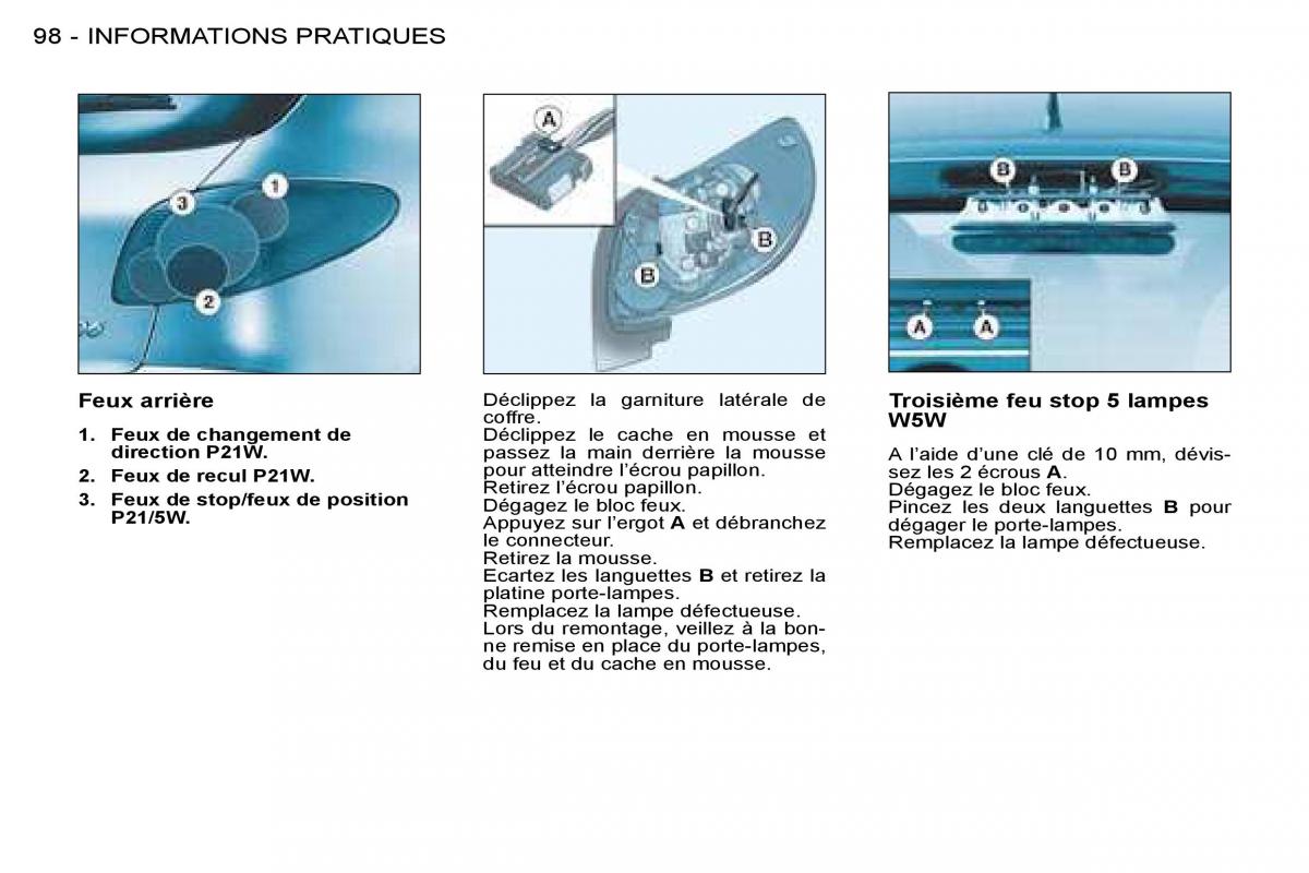 Peugeot 206 manuel du proprietaire / page 100