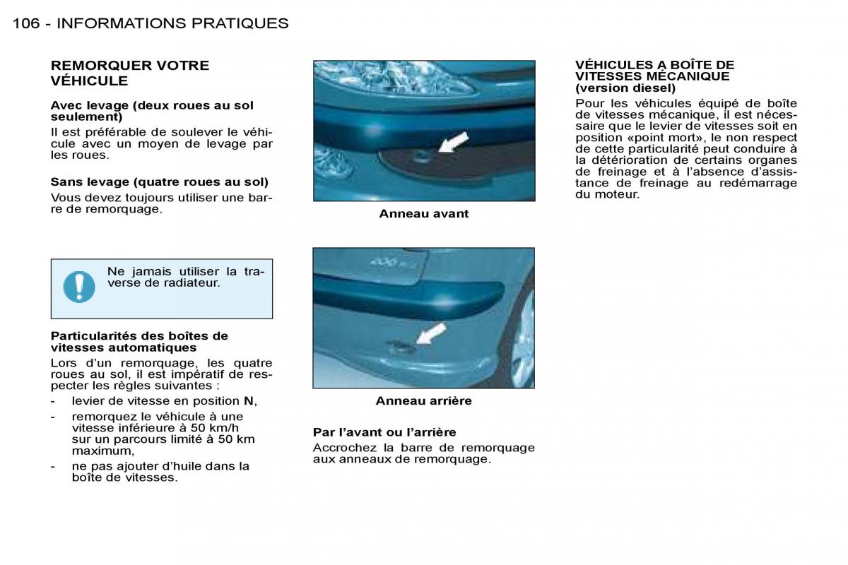 Peugeot 206 manuel du proprietaire / page 109