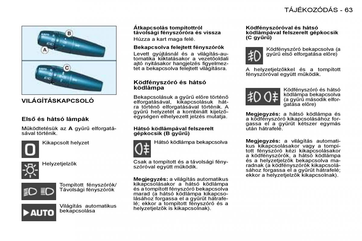 Peugeot 206 Kezelesi utmutato / page 66