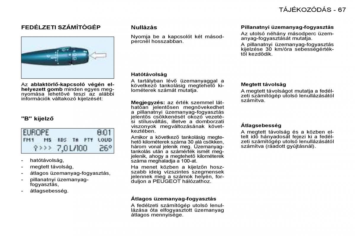 Peugeot 206 Kezelesi utmutato / page 71