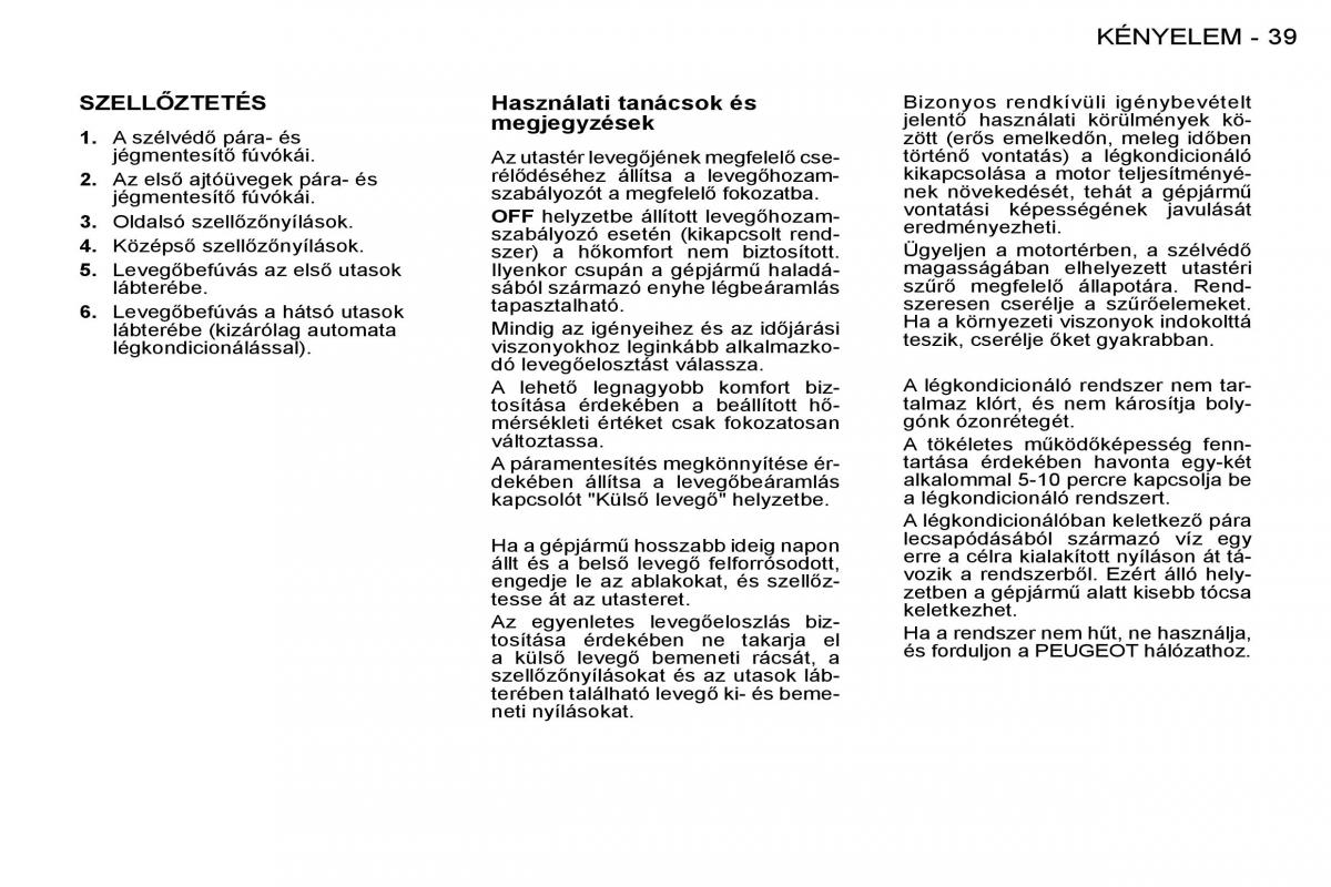 Peugeot 206 Kezelesi utmutato / page 38