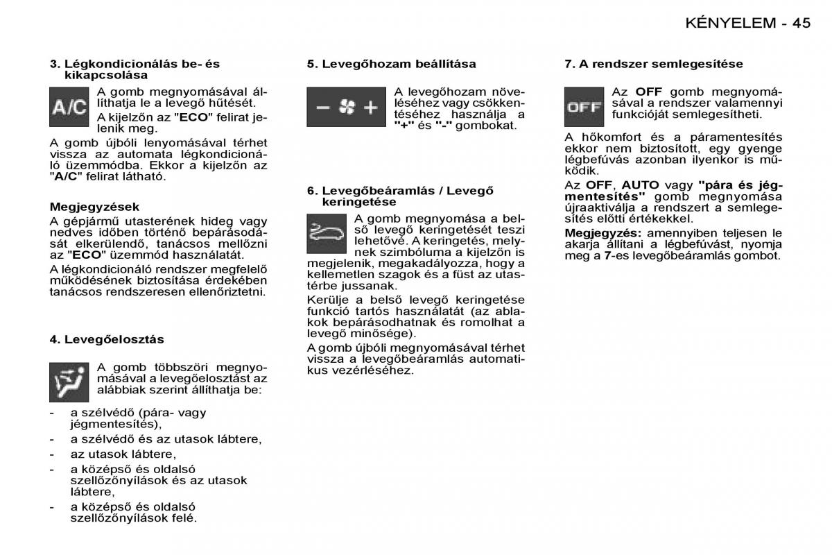 Peugeot 206 Kezelesi utmutato / page 44