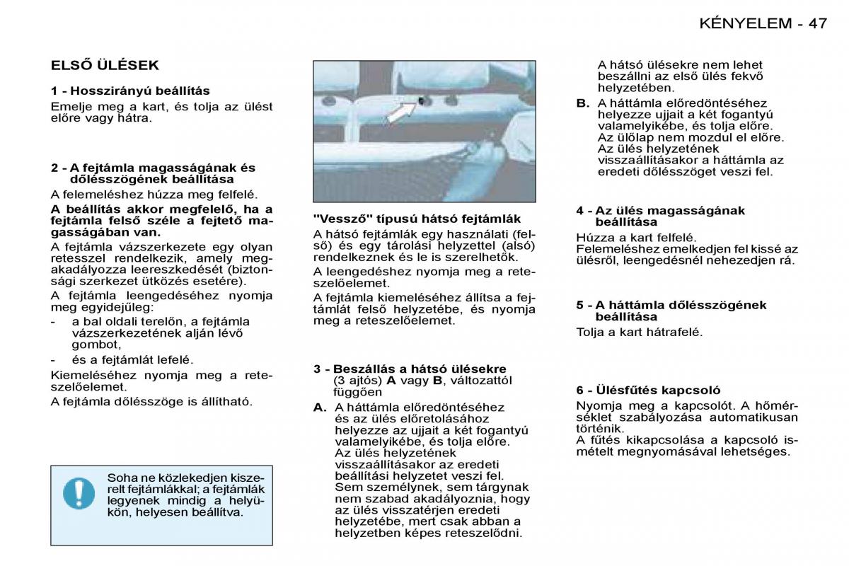 Peugeot 206 Kezelesi utmutato / page 46