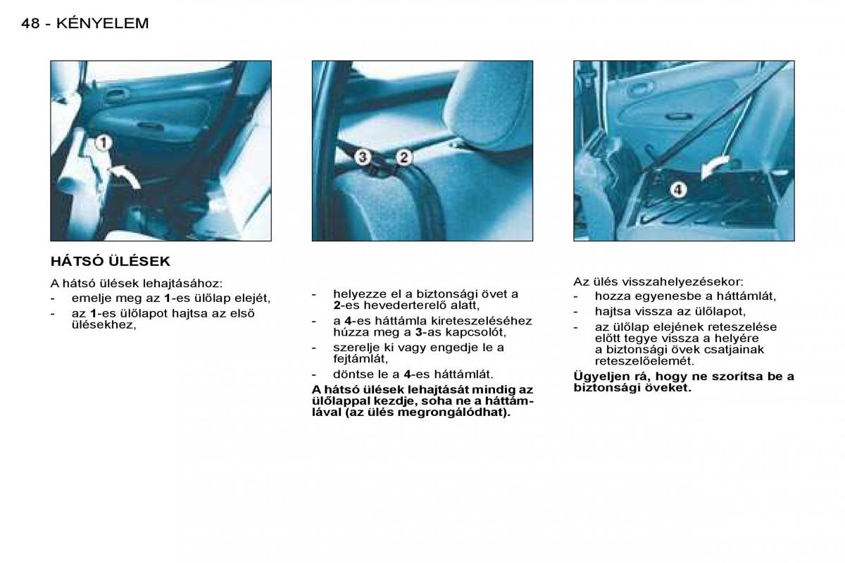 Peugeot 206 Kezelesi utmutato / page 48