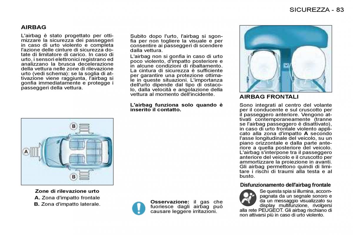 Peugeot 206 manuale del proprietario / page 86