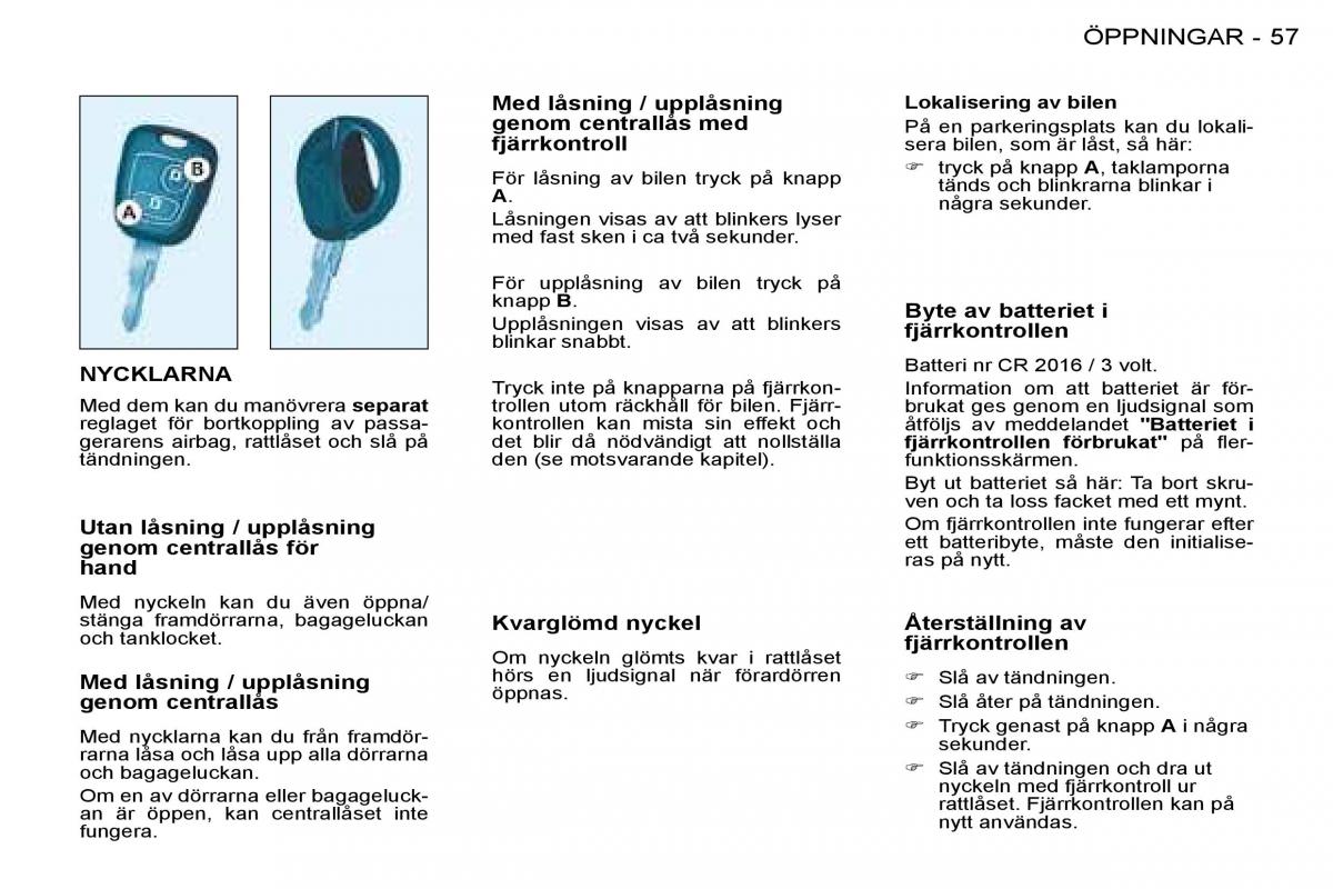 Peugeot 206 instruktionsbok / page 59