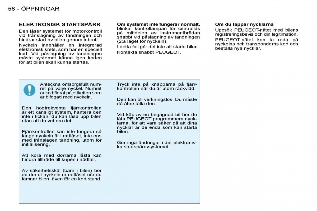 Peugeot 206 instruktionsbok / page 60