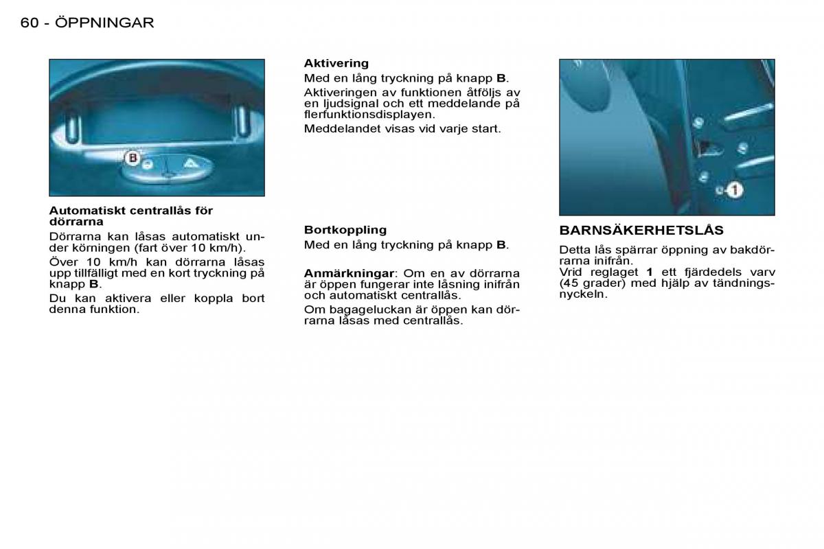 Peugeot 206 instruktionsbok / page 63