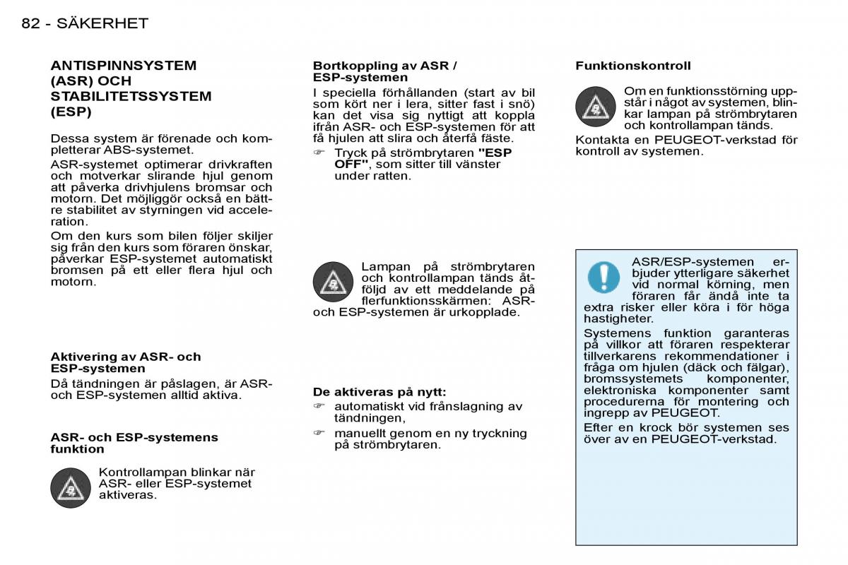 Peugeot 206 instruktionsbok / page 87