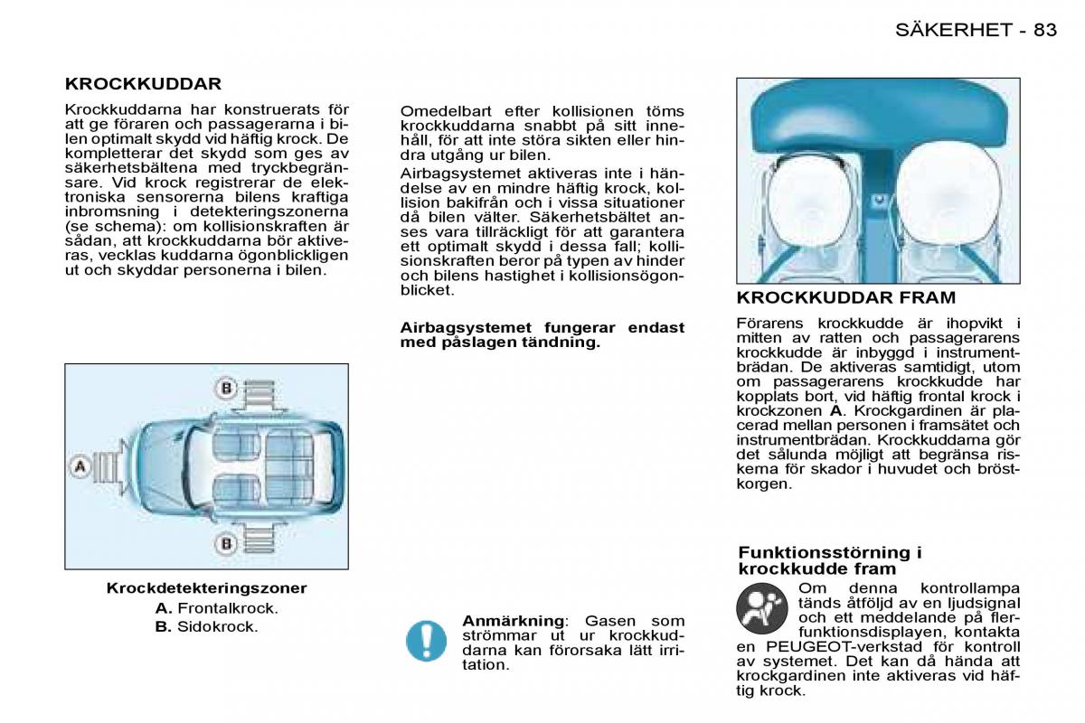 Peugeot 206 instruktionsbok / page 88