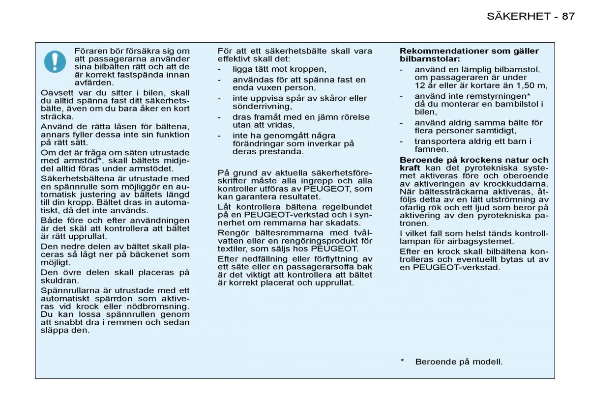 Peugeot 206 instruktionsbok / page 94