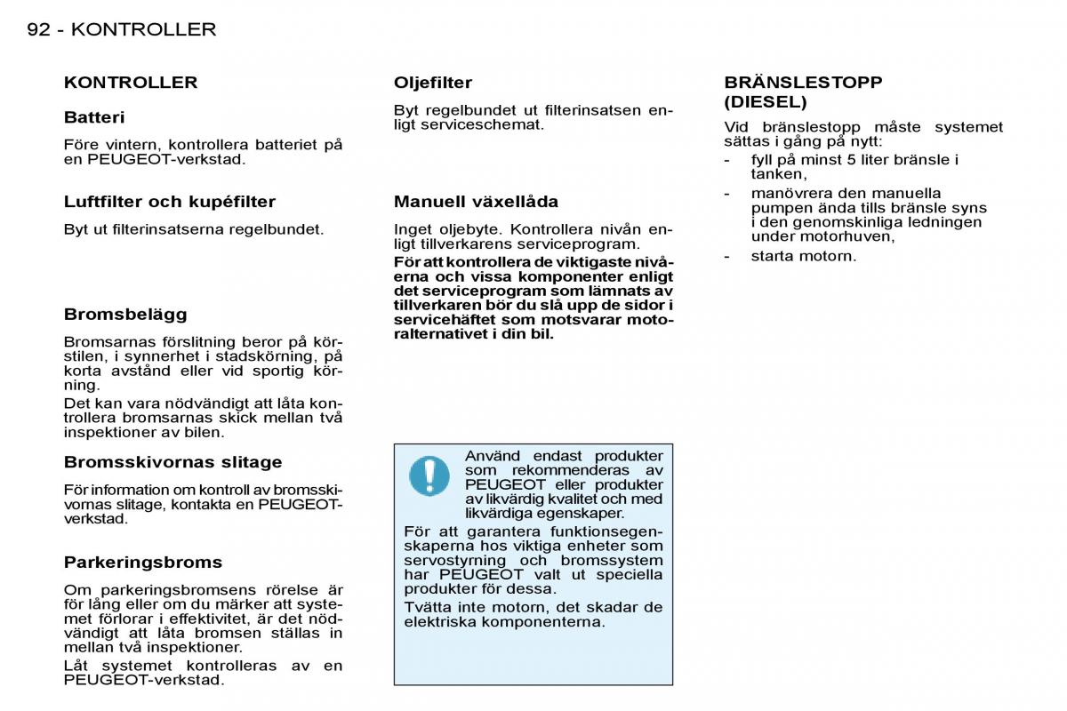 Peugeot 206 instruktionsbok / page 98