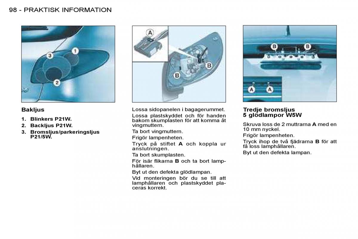 Peugeot 206 instruktionsbok / page 104